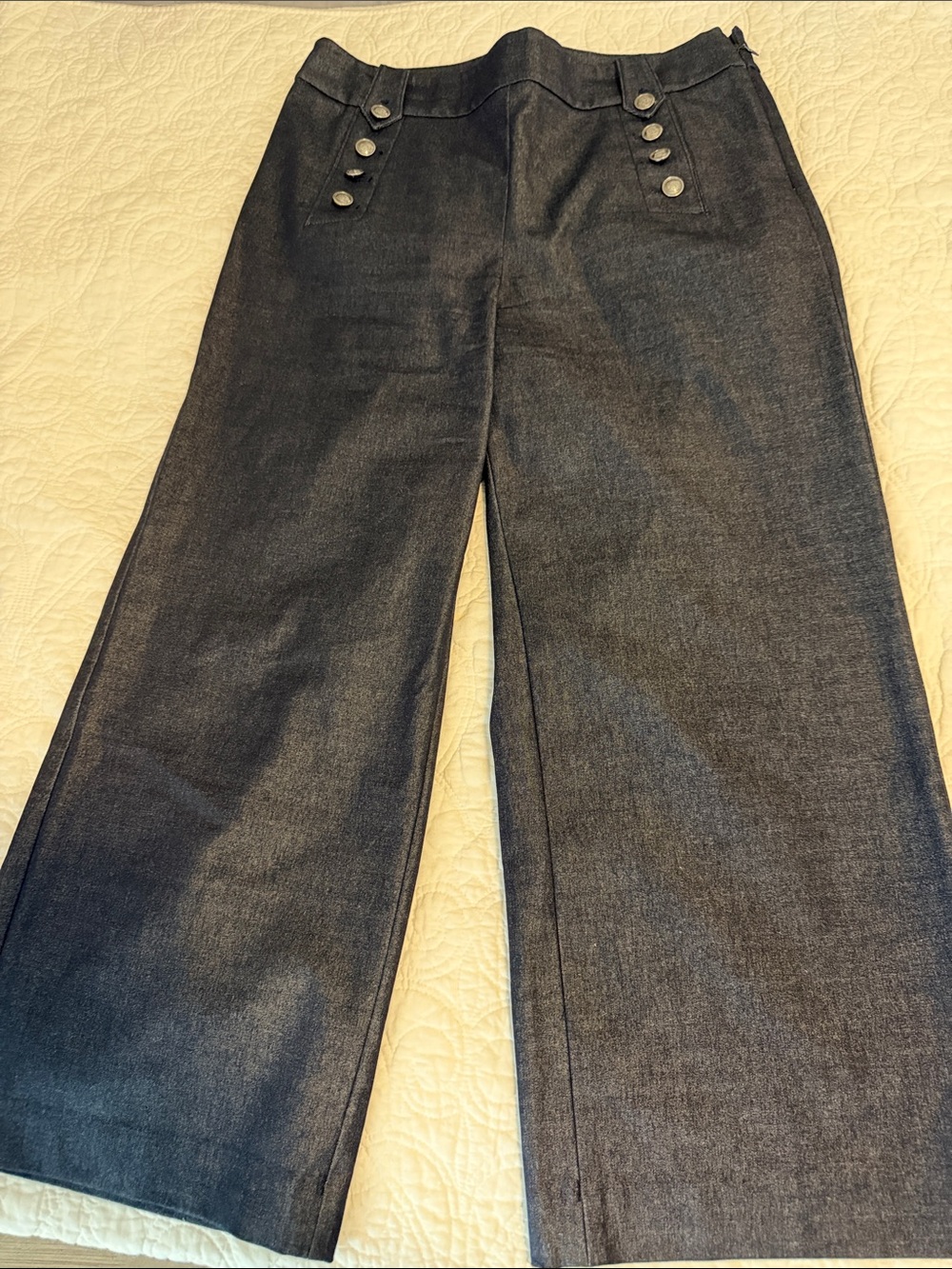 Talbots Dark Indigo Wide-Leg Denim with Button Accent